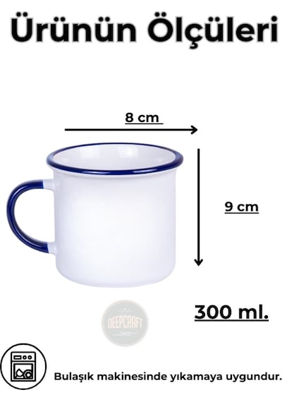 Deepcraft Best Quality Enamel Mavi Kulp Kupa Yılbaşı,sevgililer Günü, Hediyelik Kupa 300ml Beyaz