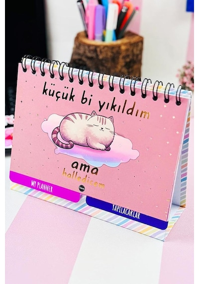 Özel Tasarımlı Yeni Nesil Masa Üstü Planner 2 Sayfa Sticker Küçük Bi Yıkıldım Çok Renkli