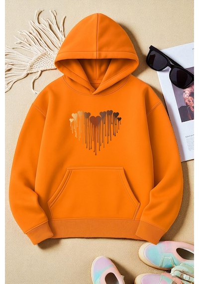 Uyguntarz Unisex Eriyen Kalpler Tasarım Basklı Sweatshirt Turuncu