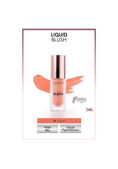 Note Cosmetique Liquid Blush Nemlendirici Etkili Likit Allık - 10 Peach (Işıltılı)