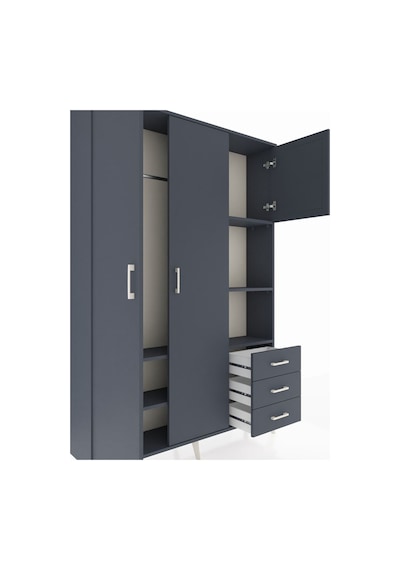 Arges Dolap 5 Raflı 3 Çekmeceli Tek Askılı 132x30x195 Antrasit-antrasit/antrasit Antrasıt/antrasıt