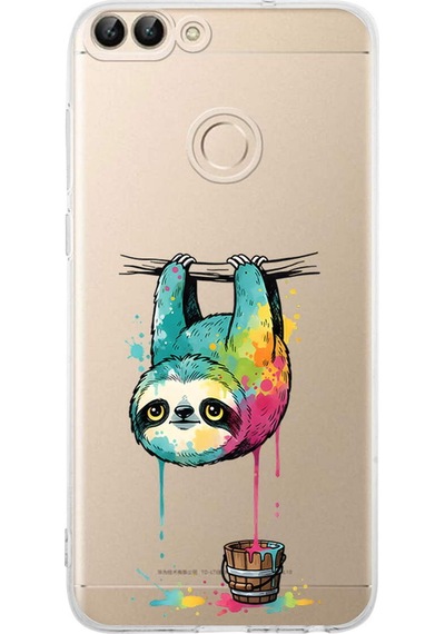 Huawei P Smart 2018 İle Uyumlu Splash Tembel Hayvan Tasarımlı Şeffaf Silikon Kılıf Şeffaf