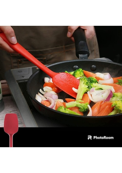 2li Kırmızı Silikon Kaşık Spatula Yanmaz Yapışmaz Çizmez 27cm