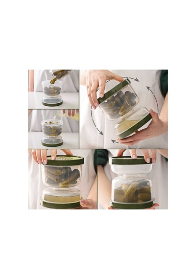 Kum Saati Zeytin & Turşu Saklama Kabı Süzgeçli Şeffaf - Çevir Sakla & Çevir Ye Koyu Gri