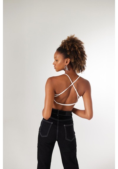 Holly Lolly Bel Bağlamalı Askılı Saten Shery Crop Beyaz
