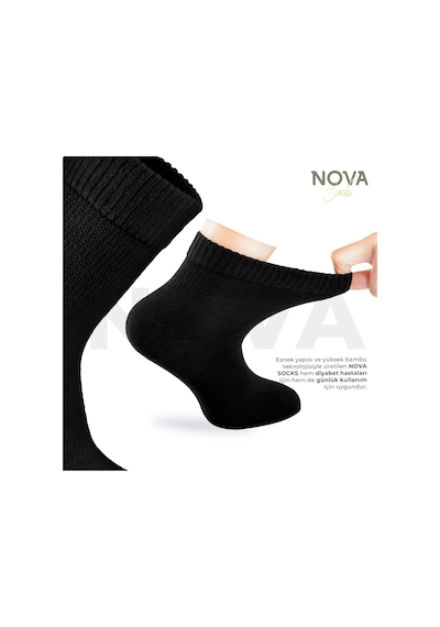Nova Socks Kadın 4'Lü Bambu Lastiksiz Sıkmayan Bilek Çorap Siyah