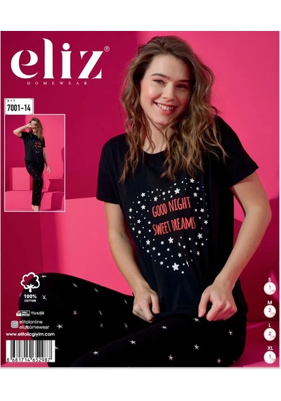 Eliz 7001-14 Good Night Kısa Kol Pamuk Kadın Pijama Takımı Çok Renkli