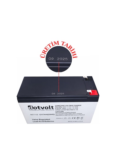 Dotvolt 12v 7ah Kuru Akü Bakımsız Akü Ups Alarm Güvenlik Sistemleri