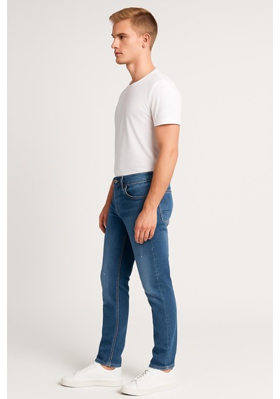 Erkek Slim Fit Dar Paça Esnek Likralı Denim Jeans Kot Pantolon - 7408 Açık Mavi