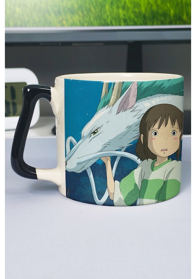 Spirited Away Anime Baskılı Seramik Lüks Kupa 1 Adet Özel Siyah Kulp Dalga Kulp V3d Çok Renkli