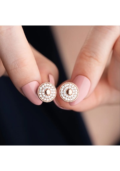 Vaoov 925 Ayar Gümüş Taşlı Düğme Küpe Rose Gold