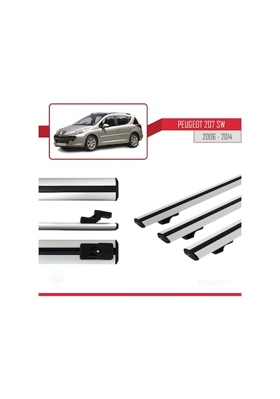 Peugeot 207 Sw 2006-2014 Arası İle Uyumlu Basic Model Ara Atkı Tavan Barı Gri 3 Adet