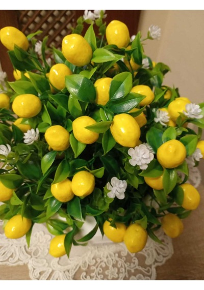 Limon Aranjman Limon Çiçekli Yapay Çiçek Aranjmanı Mutfak Masaüstü Dekoratif Beyaz Lüks Saksıda