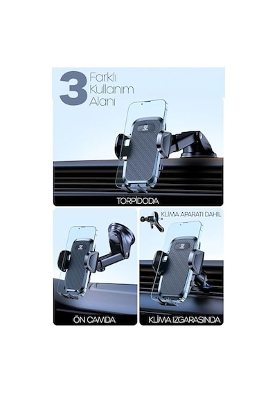 2 Modlu Klima + Torpido Araç Telefon Tutacağı Cam Havalandırma Vantuzlu Araba Telefon Tutucu Tt01 Diğer
