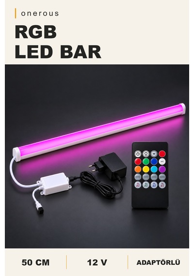 Onerous 50 Cm 12v Rgb Led Bar, Müzik Kontrollü, 20 Tuş Kumandalı Çok Renkli