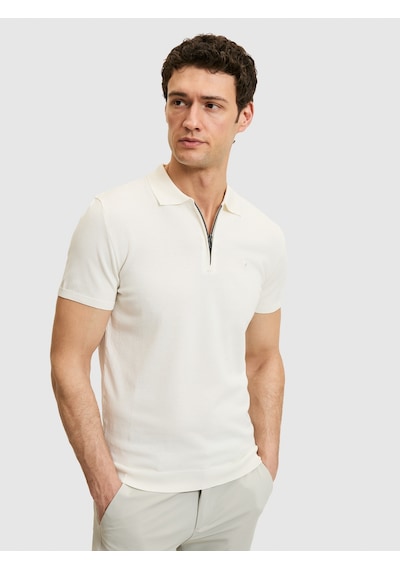 Beyaz Slim Fit Fermuarlı Polo Yaka Triko T-shirt