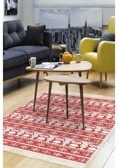 Alanur Home Kaymaz Dijital Mutfak & Salon Halı Trend Saçaklı E5184 Kırmızı