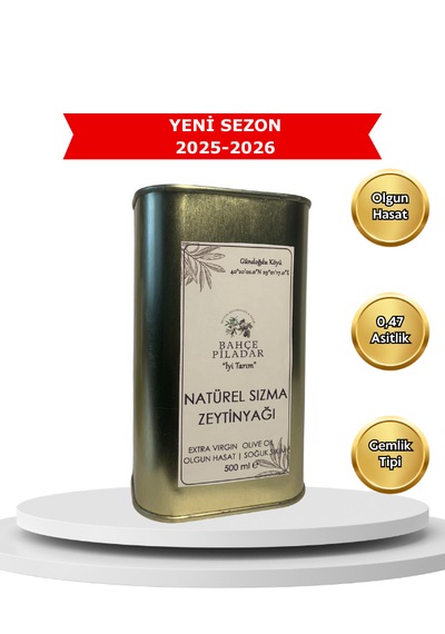 Bahçe Piladar Olgun Hasat Natürel Sızma Zeytinyağı 500 Ml Teneke 2025-2026 Hasat