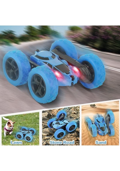 Mj Toys Uzaktan Kumandalı 360 Şarjlı Çift Yönlü Akrobat Araba Akrobat Araba Çılgın Stunt Rc Araba Mavi