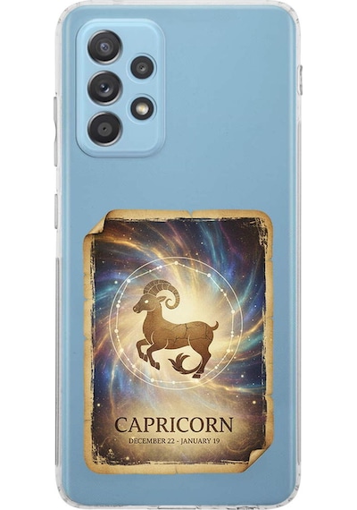 Samsung Galaxy A52 İle Uyumlu Burç Kartları Oğlak Tasarımlı Şeffaf Silikon Kılıf Şeffaf