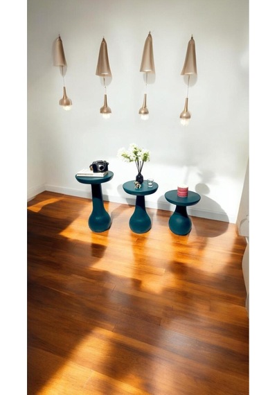 Wood Wooden Ahşap 3 Lü Set Fitilli Mantar Yan Sehpa Modern Fiskos / Çiçeklik / Zigon Sehpa Koyu Yeşil
