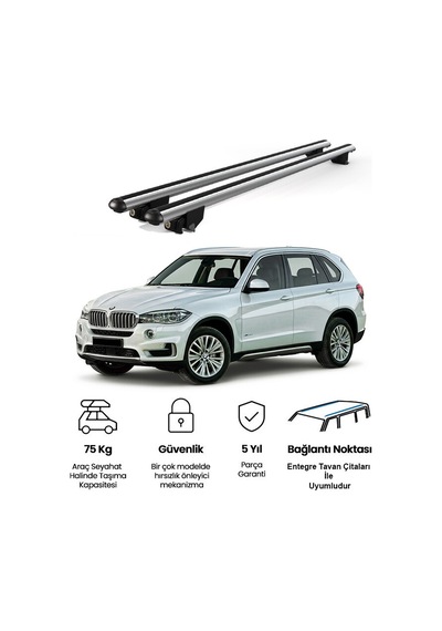 Kanca Bmw X5 F15 2014-2018 Uyumlu Gri Kilitli Ara Atkı 130cm Port Bagaj Tavan Barı