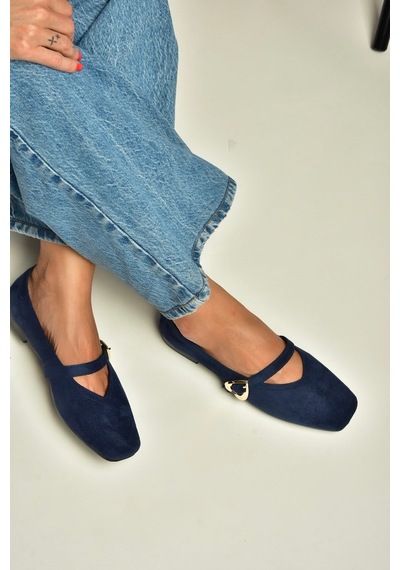 Fox Shoes Y726632602 Lacivert Süet Kalp Toka Detaylı Kadın Babet