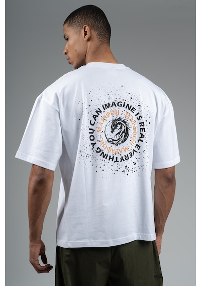 Maraton Sportswear Oversize Erkek Bisiklet Yaka Kısa Kol Basic Beyaz T-shirt 23242-beyaz