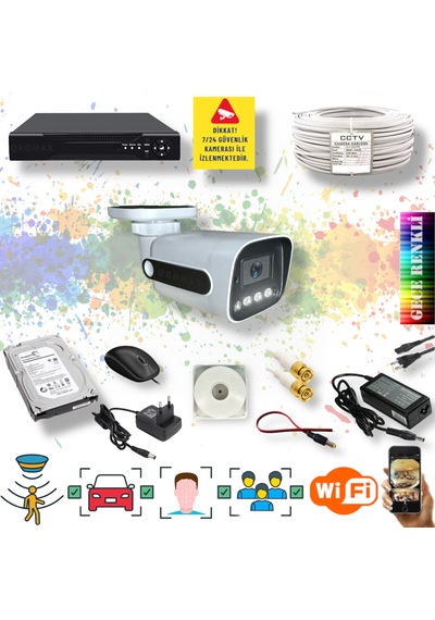 1 Kameralı Yapay Zekalı Gece Renkli Fullhd Kamera Seti 784w-104