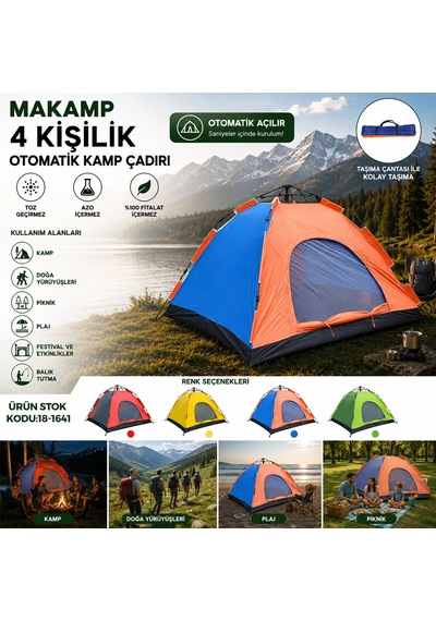 4 Kişilik Toz Geçirmez 200cmx200cmx135cm Otomatik Kamp Çadır Herhangi Bir Renk Gönderilir 5468 Çok Renkli