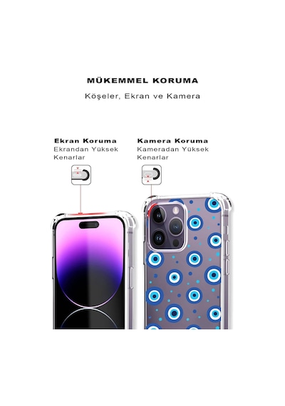 Prinrify Apple Uyumlu iPhone 11 Pro Max Nazar Boncuğu 1 Baskılı Şeffaf Köşe Korumalı Antişok Kılıf