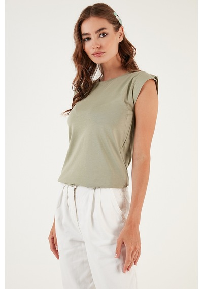 Lela Pamuklu Bisiklet Yaka Kolsuz Bayan T Shirt 5864019 Olive