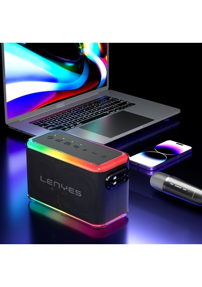 Lenyes S834 Rgb Led Işıklı Bluetooth Speaker Hoparlör Ve Karaoke Bluetooth Mikrofon Siyah