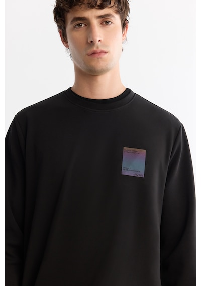 Avva Erkek Siyah Bisiklet Yaka Pamuklu Baskılı Elastan Regular Fit Sweatshirt A42y1286