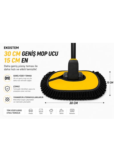 Araba Yıkama Fırçası Oto Yıkama Mop Mikrofiber Bezli Teleskopik Saplı