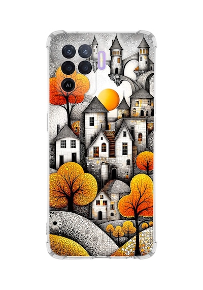 Printify Oppo Reno5 Lite İle Uyumlu Düşlerin Dansı Serisi Göçebe Şatolar Tasarımlı Uv Baskılı Köşe Korumalı Antişok Kılıf Şeffaf