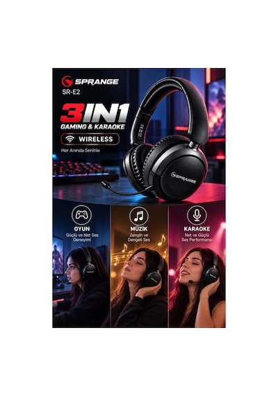 Sprange Sr-e2 3ın1 Gaming & Karaoke Kablosuz Kulaklık
