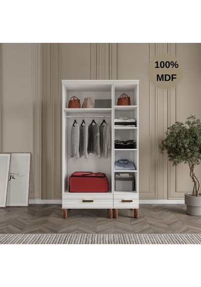 Zen 3 Kapak Ayaklı Tasarım Country Mdf Gardırop Beyaz