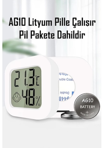 Mini Lcd Dijital Sıcaklık Nem Ölçer Termometre Higrometre - Duvara Takılabilir Beyaz