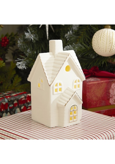 Karaca Home New Year Yılbaşı Ev Şekilli Ledli Dekoratif Obje Beyaz 10,2 X 9,7 X 18 Cm