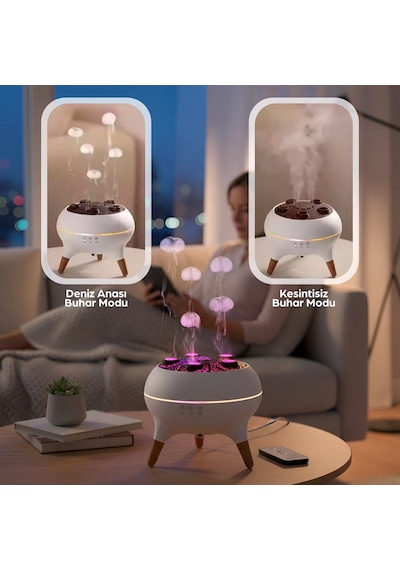 Jellyfish Ultrasonik Hava Nemlendirici Deniz Anası Tasarımlı, Kumandalı, Led Işıklı Ve Se