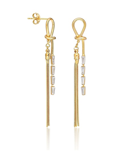 Biju By Servi Baget Taşlı Zincir Sallantılı Altın Renk Küpe-282 Gold
