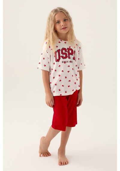 U.S. Polo Assn. Lisanslı Heart Pattern Kırmızı Kız Çocuk Kapri Takım 5274-43204 Krem - Kırmızı U.S. Polo Assn. Lisanslı Heart Pattern Kırmızı Kız Çocuk Kapri Takım 5274-43204 Krem - Kırmızı