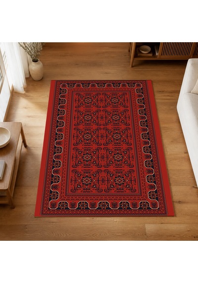 Kartela Halı Afgan Halı Jüt Taban Dokuma Halı Kırmızı - 200 X 300 Cm