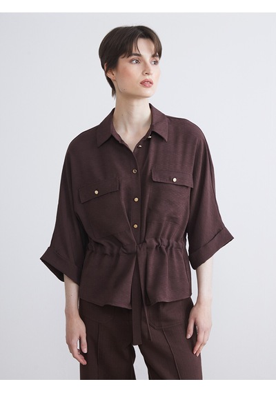 Lcw Vision Kahverengi Armürlü Oversize Kadın Gömlek