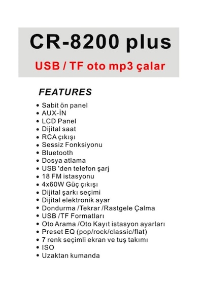 Carway Cr-8200 Plus Oto Mp3 Çalar