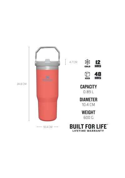 Stanley The Iceflow Flip Straw Pipetli Termos Bardak 0.89 Lt Açık Mercan