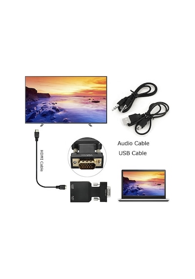 Lunatic 0145 Vga To Hdmi Çevirici Dönüştürücü Laptop Tv Monitör Adaptör Kablosu Vga Çıkışını Hdtv'ye Dönüştürmenizi Sağlar.