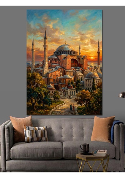 Gün Batımında Ayasofya Camii Dekoratif Kanvas - Mdf Ahşap Tablo