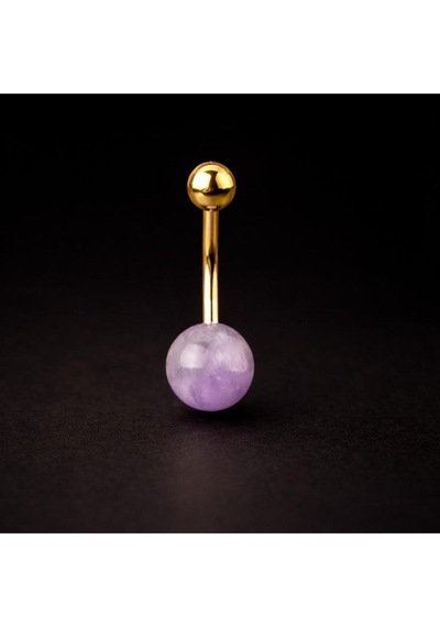 8 Mm Ametis Taşlı Göbek Piercingi Doğal Taşlı Göbek Piercingi Altın - Lacivert